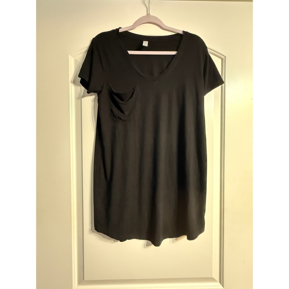 Altar'd State T-Shirt Dress Medium Black Sueded V-Neck Pocket Streetwear Casual